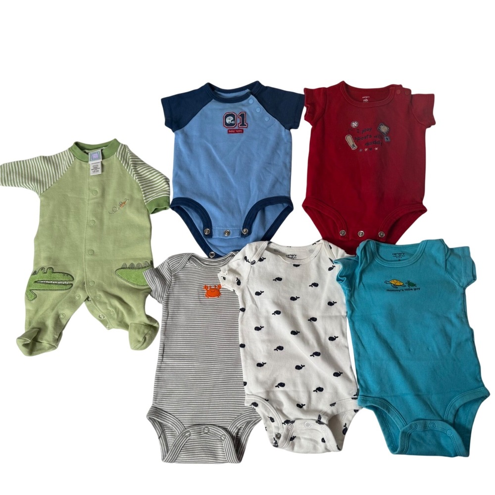 Carters Baby Bodysuits Lot of 6 Newborn 3 Months Neutral Colors